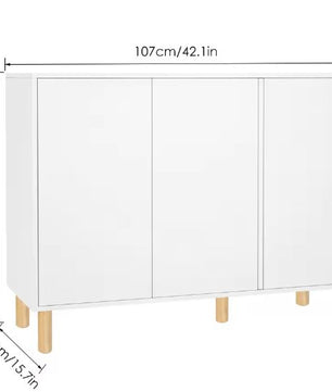 Wit Houten Keukendressoir met 3 Deuren & Houten Poten – 107 cm