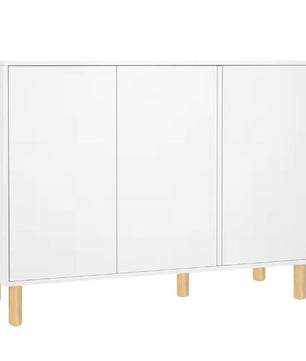 Wit Houten Keukendressoir met 3 Deuren & Houten Poten – 107 cm