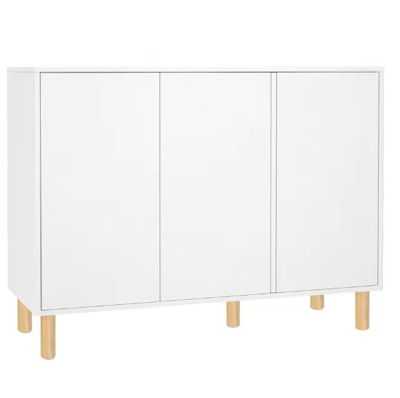 Wit Houten Keukendressoir met 3 Deuren & Houten Poten – 107 cm