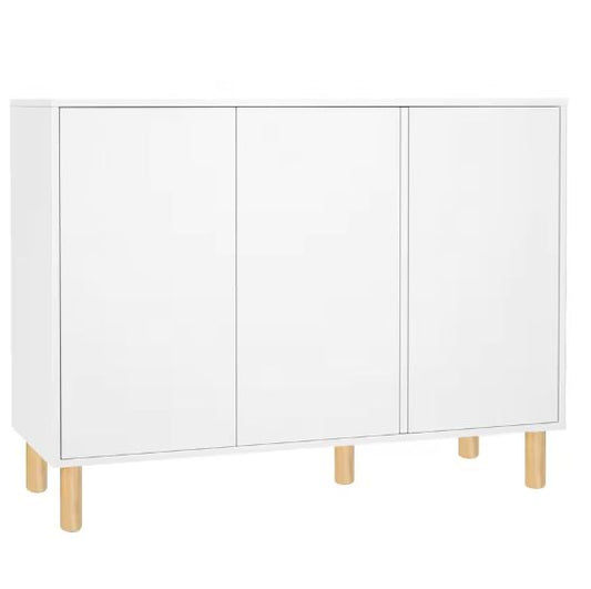 Wit Houten Keukendressoir met 3 Deuren & Houten Poten – 107 cm