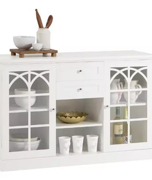 Wit Dressoir met Glazen Deuren & 2 Lades – Keukenkast 120 cm