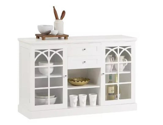 Wit Dressoir met Glazen Deuren & 2 Lades – Keukenkast 120 cm