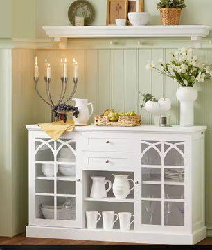 Wit Dressoir met Glazen Deuren & 2 Lades – Keukenkast 120 cm