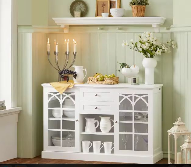 Wit Dressoir met Glazen Deuren & 2 Lades – Keukenkast 120 cm