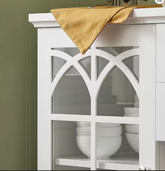 Wit Dressoir met Glazen Deuren & 2 Lades – Keukenkast 120 cm