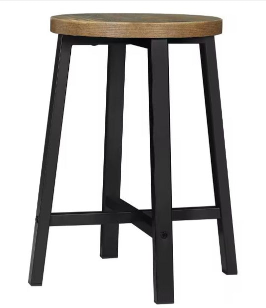 Set van 2 Industriële Eetkamerkrukken – Houtlook & Zwart Metaal