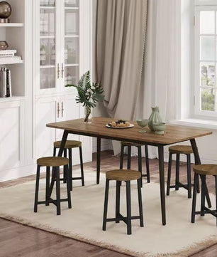 Set van 2 Industriële Eetkamerkrukken – Houtlook & Zwart Metaal