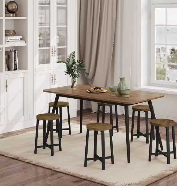 Set van 2 Industriële Eetkamerkrukken – Houtlook & Zwart Metaal