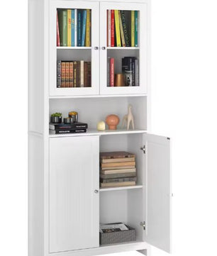 Witte Vitrinekast met Glazen & Houten Deuren – 190 cm Hoog