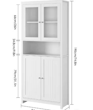 Witte Vitrinekast met Glazen & Houten Deuren – 190 cm Hoog