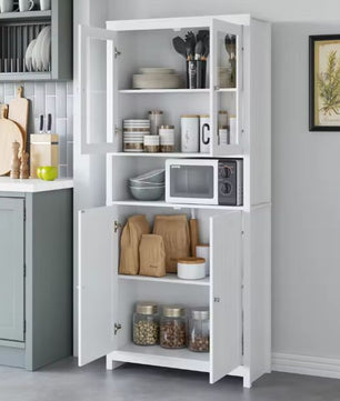 Witte Vitrinekast met Glazen & Houten Deuren – 190 cm Hoog