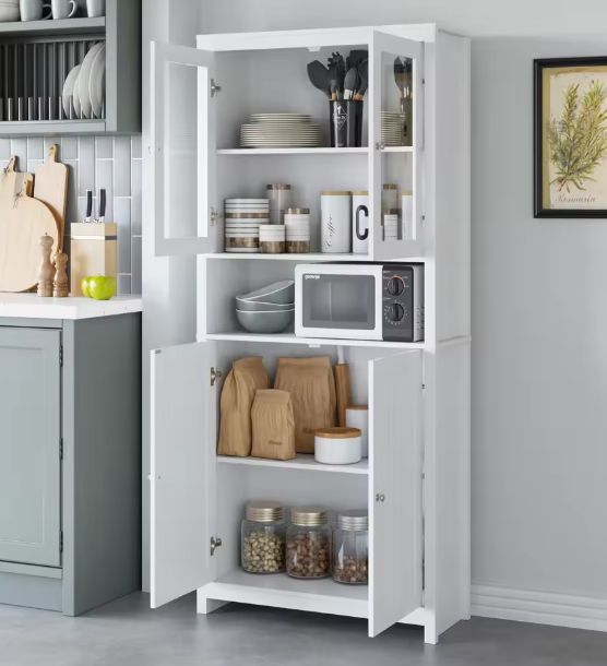 Witte Vitrinekast met Glazen & Houten Deuren – 190 cm Hoog