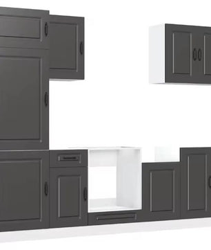 7-delige Keukenkastenset – Zwart Houtlook & Wandkasten