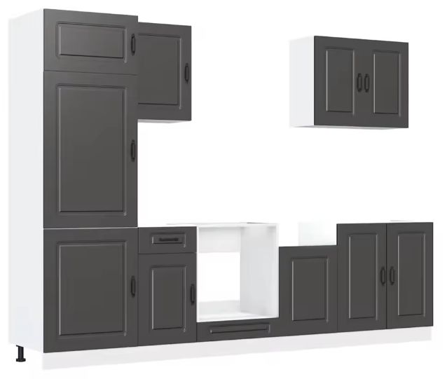 7-delige Keukenkastenset – Zwart Houtlook & Wandkasten
