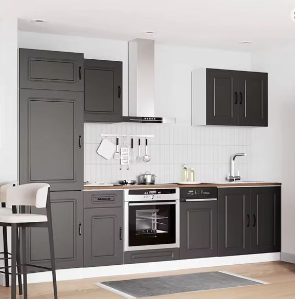 7-delige Keukenkastenset – Zwart Houtlook & Wandkasten