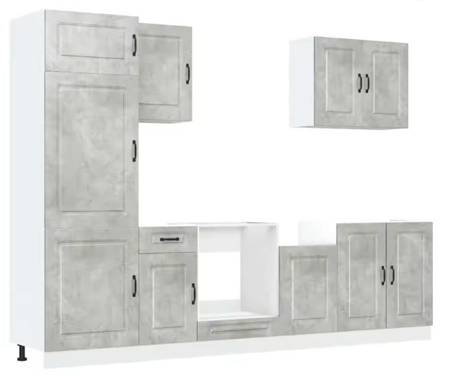 7-delige Keukenkastenset – Zwart Houtlook & Wandkasten