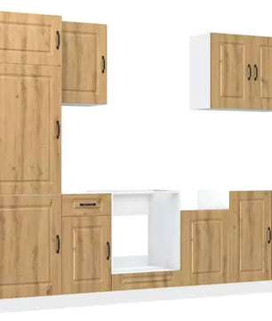 7-delige Keukenkastenset – Zwart Houtlook & Wandkasten