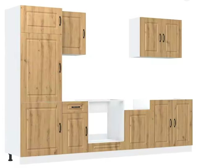 7-delige Keukenkastenset – Zwart Houtlook & Wandkasten