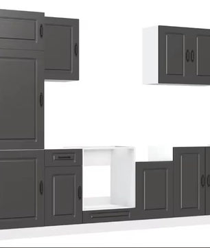 7-delige Keukenkastenset – Zwart Houtlook & Wandkasten