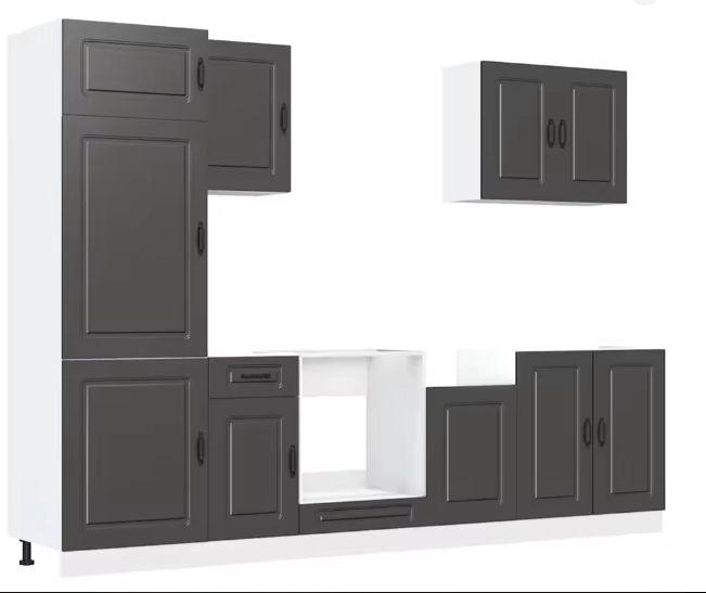 7-delige Keukenkastenset – Zwart Houtlook & Wandkasten