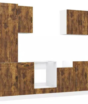7-delige Keukenkastenset – Zwart Houtlook & Wandkasten