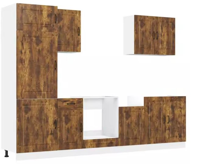 7-delige Keukenkastenset – Zwart Houtlook & Wandkasten