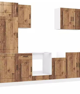 7-delige Keukenkastenset – Zwart Houtlook & Wandkasten