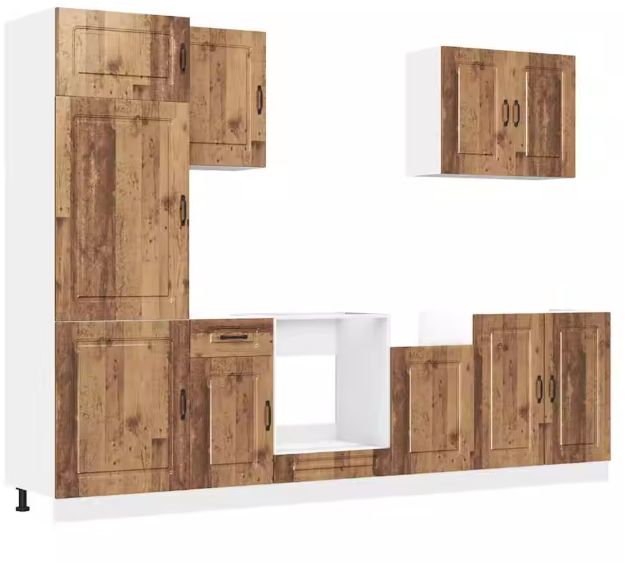7-delige Keukenkastenset – Zwart Houtlook & Wandkasten