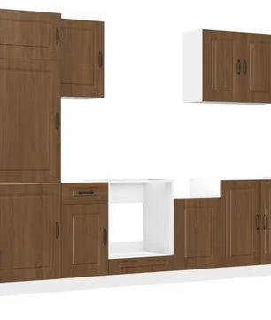 7-delige Keukenkastenset – Zwart Houtlook & Wandkasten