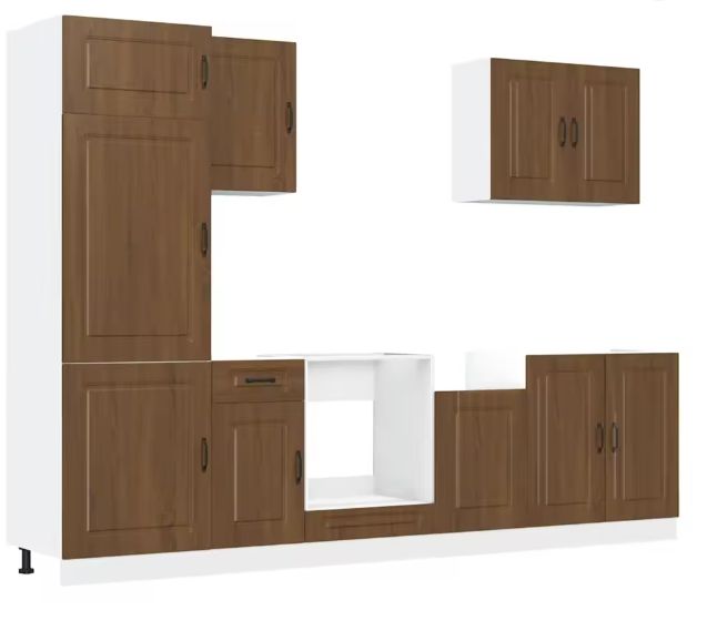 7-delige Keukenkastenset – Zwart Houtlook & Wandkasten