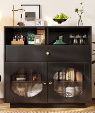 Modern Zwart Keukendressoir – Glazen Deuren & Opbergvakken 100 cm