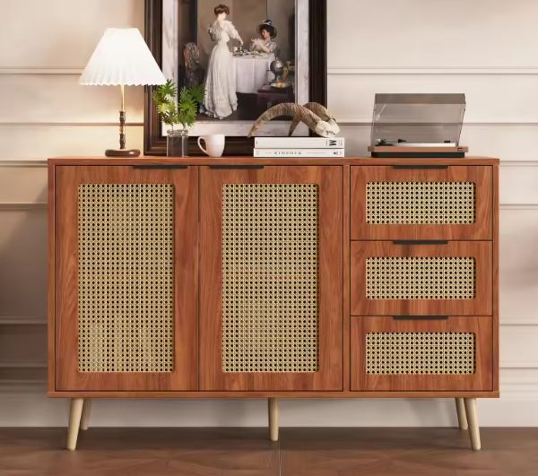 Vintage Rotan Dressoir – 2 Deuren & 3 Lades – 120 cm Breed