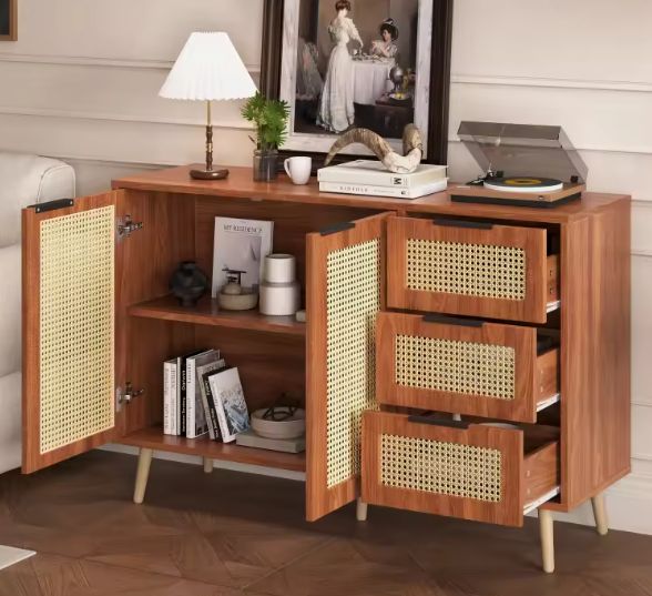 Vintage Rotan Dressoir – 2 Deuren & 3 Lades – 120 cm Breed