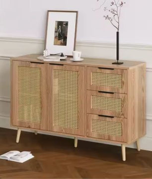 Vintage Rotan Dressoir – 2 Deuren & 3 Lades – 120 cm Breed