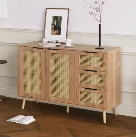 Vintage Rotan Dressoir – 2 Deuren & 3 Lades – 120 cm Breed