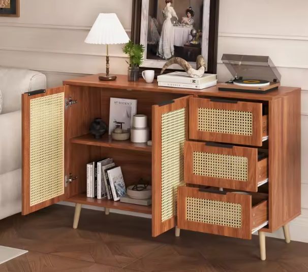Vintage Rotan Dressoir – 2 Deuren & 3 Lades – 120 cm Breed