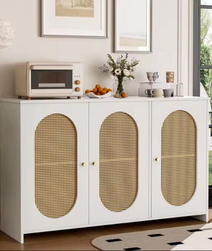 Modern Rotan Dressoir – 3 Deuren, Vintage Look & Opbergruimte