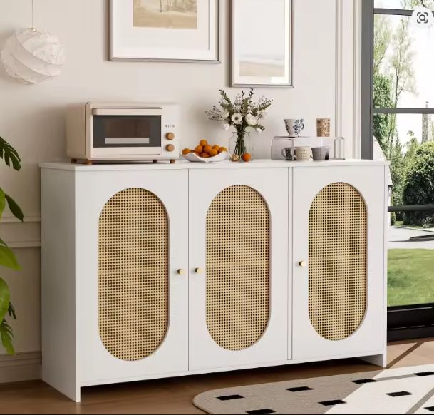 Modern Rotan Dressoir – 3 Deuren, Vintage Look & Opbergruimte