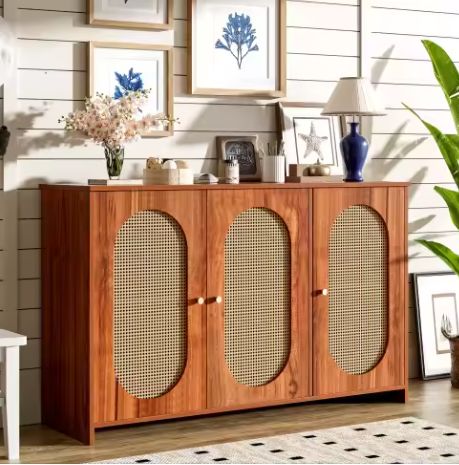 Modern Rotan Dressoir – 3 Deuren, Vintage Look & Opbergruimte