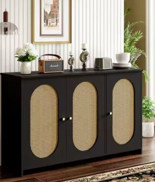 Modern Rotan Dressoir – 3 Deuren, Vintage Look & Opbergruimte