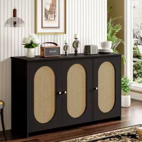 Modern Rotan Dressoir – 3 Deuren, Vintage Look & Opbergruimte
