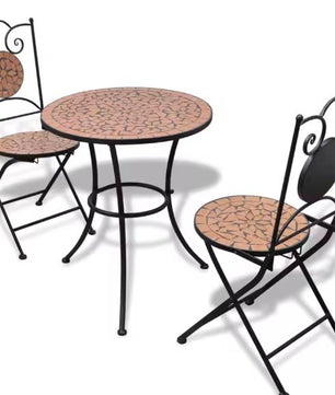 3-delige Keramische Terracotta Bistroset – Ijzeren Frame & Duurzaam voor Tuin en Balkon