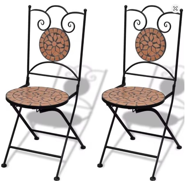 3-delige Keramische Terracotta Bistroset – Ijzeren Frame & Duurzaam voor Tuin en Balkon
