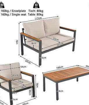 8-delige Tuinmeubelset – Metalen Frame & Acaciahouten Details