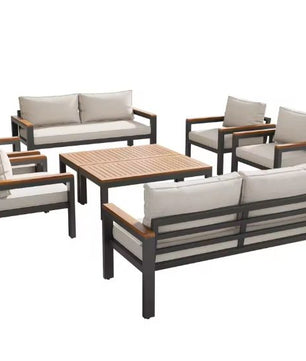 8-delige Tuinmeubelset – Metalen Frame & Acaciahouten Details