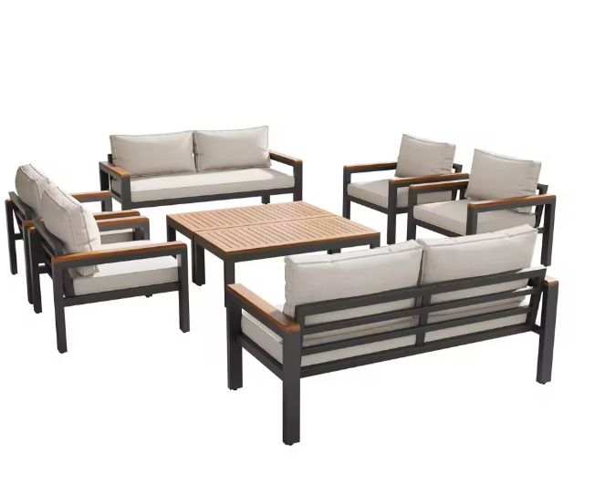 8-delige Tuinmeubelset – Metalen Frame & Acaciahouten Details