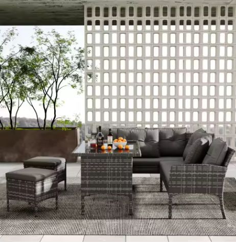 7-persoons Polyrotan Tuinset – Met Kussens & Glazen Tafelblad, Modern en Duurzaam