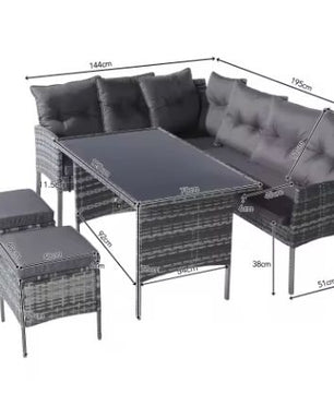 7-persoons Polyrotan Tuinset – Met Kussens & Glazen Tafelblad, Modern en Duurzaam