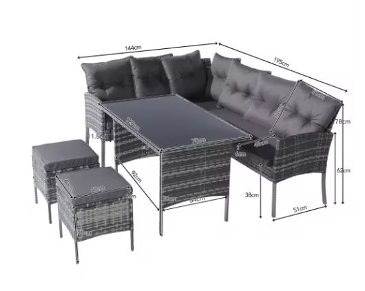 7-persoons Polyrotan Tuinset – Met Kussens & Glazen Tafelblad, Modern en Duurzaam