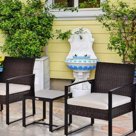 3-delige Rotan Balkonset – 2 Stoelen met Kussens & Tafel